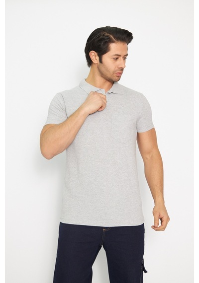 T-shirt Polo Yaka Kısakol %100 Pamuk Cepli Gri