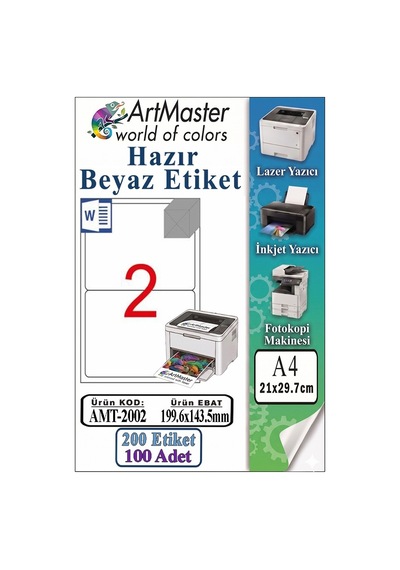 A4 Hazır Beyaz Etiket 199.6x143.5mm 100 Sayfa 1 Paket 2 Li Kendinden Yapışkanlı Fotokopi Lazer İnkjet Kağıdı Yazıcılara