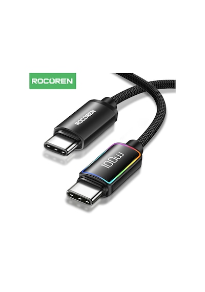 Rocoren 100w Type-c To Type-c Rgb Aydınlatmalı Örgülü Şarj Ve Data Kablosu 2 Metre