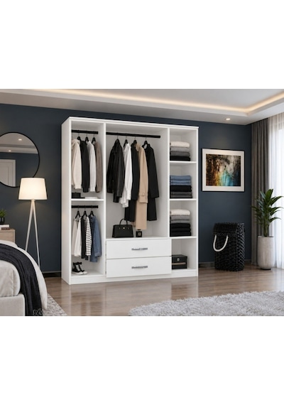 Metalia Gm0035 Esil 4 Kapılı 2 Çekmeceli Aynalı Gardrop Dolap Beyaz
