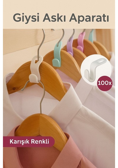 100 Adet Karışık Renk Elbise Askısı Bağlantı Kancası Yer Tasarrufu Sağlayan Askı Plastik Çok Renkl Diğer