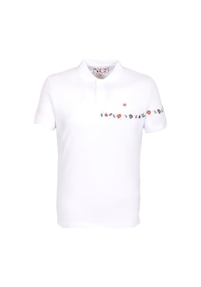 Erkek Polo Yaka Tişört Beyaz Slim Fit Ribanalı Kol Nakışlı T-shirt Ncs Jeans 1169-beyaz Beyaz