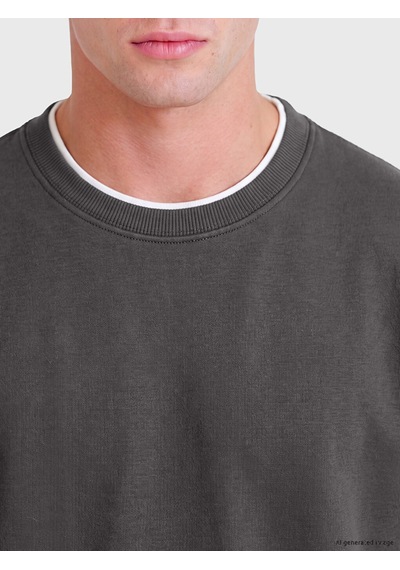 Lcw Vision Gri Bisiklet Yaka Erkek Kalın Sweatshirt