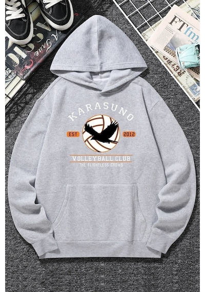 Uyguntarz Unisex Karasuno Baskılı Sweatshirt Gri