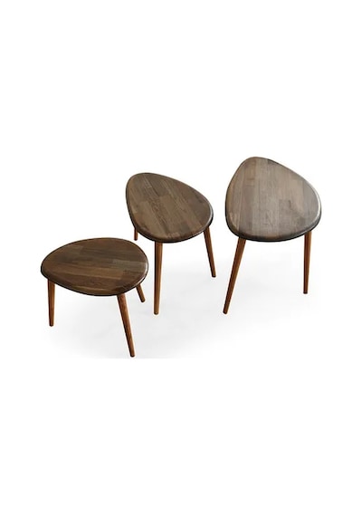 Favdecor Masif Doğal Ahşap Zigon Sehpa 3'lü Set Koyu Meşe