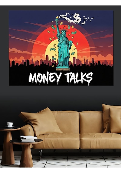Ahşap Tablo Özgürlük Heykeli Ve Money Talks Yiyecek Ve İçecek Tabloları
