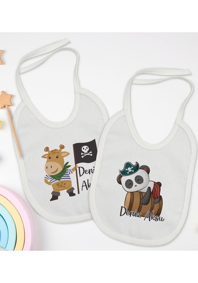 BK Kids Kişiye Özel Sevimli Korsan Tasarımlı 2’li Beyaz Mama Önlü Beyaz