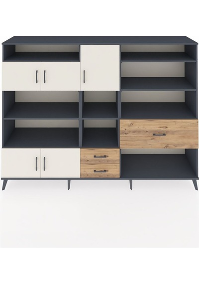 Hyperion Dolap 13 Raflı 3 Çekmeceli 5 Kapaklı 220x44x163 Antrasit Antrasit-aytaşı/çam