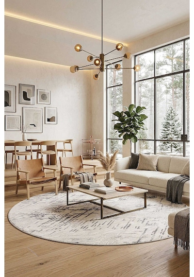 Etro Dekoratif Modern Akrilik Makine Yuvarlak Halı Et05 Gri Krem-gri