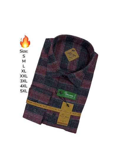 Eren Style Flanel Kışlık Pamuklu Tek Cepli Düğmeli Yaka Gömlek Regular Kalıp Bordo