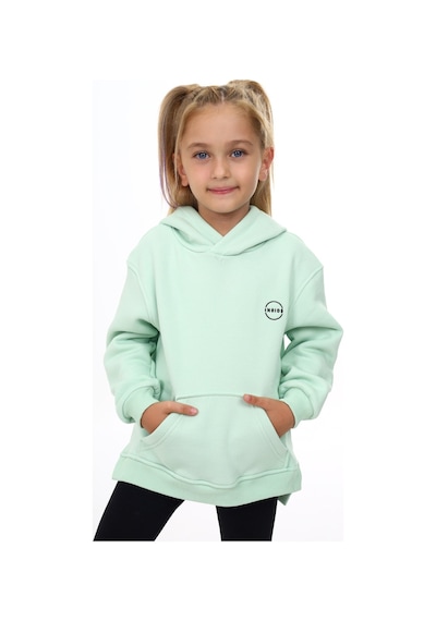 Toontoy Kız Çocuk Oversize Kapüşonlu Cepli Nakış Baskılı Yırtmaçlı Sweatshirt - 3 İplik Şardonlu Mint Yeşili