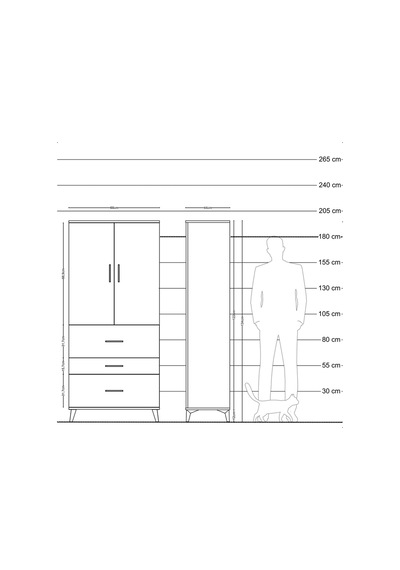 Hyperion Dolap 3 Raflı 3 Çekmeceli 2 Kapaklı 88x44x195 Çam-çam Çam