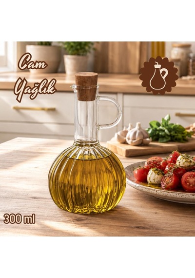 Lm-0010 Breze Mantar Kapaklı Borosilikat Cam Yağlık Sirkelik Yağdanlık 300ml Diğer