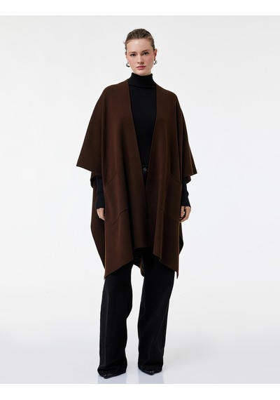 Koton Cepli Uzun Oversize Triko Panço Kahverengi 6wak90524ht Kahve