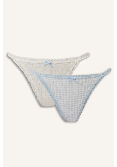 Defacto Fiyonk Ve Dantel Detaylı Pötikareli 2li Slip Külot I4425ax26aube250 Mavi-be250 Defacto Fiyonk Ve Dantel Detaylı Pötikareli 2li Slip Külot I4425ax26aube250 Mavi-be250