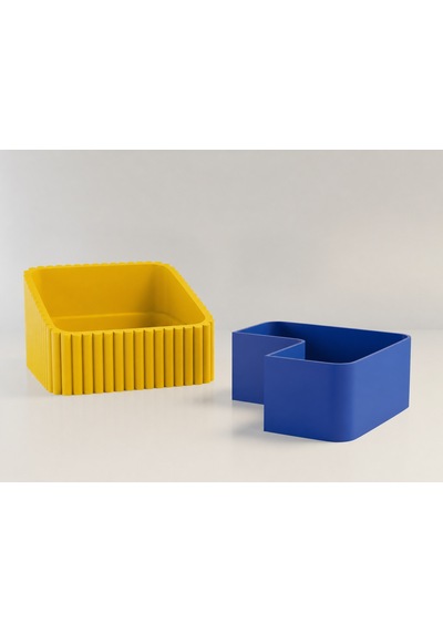 3d Baskı Fıstık Kasesi - Çift Hazneli Kabuk Ayırıcı Sunum Kasesi - Sarı Mavi