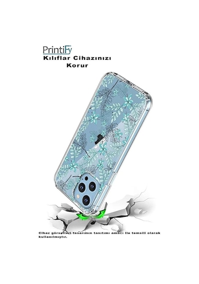 Realme 11 İle Uyumlu Floral Su Yeşili Baskılı Kamera Korumalı Şeffaf Kılıf