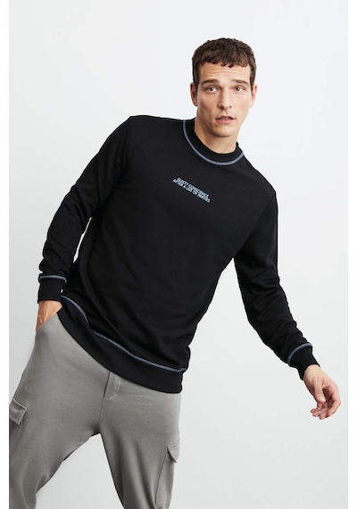 Grımelange Albert Erkek Yuvarlak Yakalı Polarsız Baskılı Ve Kontrast Dikişli Siyah Sweatshirt Grımelange Albert Erkek Yuvarlak Yakalı Polarsız Baskılı Ve Kontrast Dikişli Siyah Sweatshirt