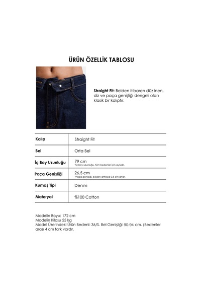 Kadın İndigo Selvedge 7w6-50 Straight Fit Kemer Detaylı Denim Jean