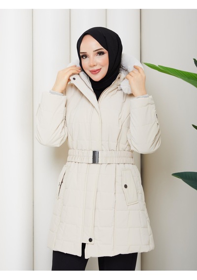 Eslemnur Nova Kumaş Şişme Mont 85cm Bej
