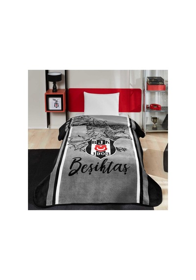Taç Beşiktaş Lisanslı Battaniye Kupa Hediyeli Siyah Beyaz