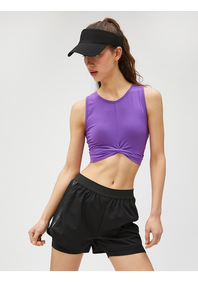 Koton Crop Spor Atlet Büzgü Detaylı Mor 3sak30169nk Mor