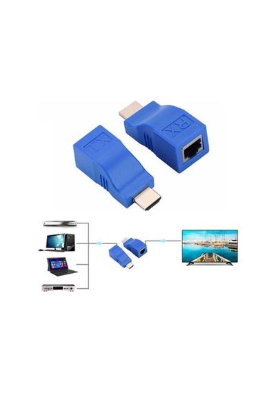 Senseı 30 Metre Hd-30 Cat6 Hdmı Extender İkili Mavi Adaptör