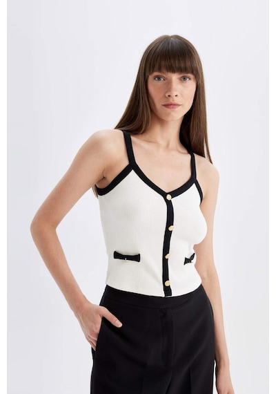 DeFacto Slim Fit Dar Kesim V Yaka Fitilli Kaşkorse Askılı Atlet D5404AX24SMER105
