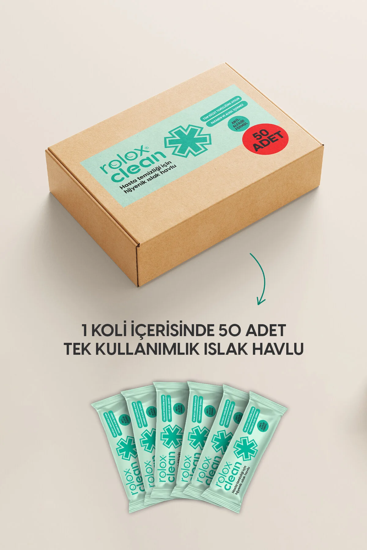 Rolox Clean - 50 Paket Hasta Temizliği Için Hijyenik Islak Havlu
