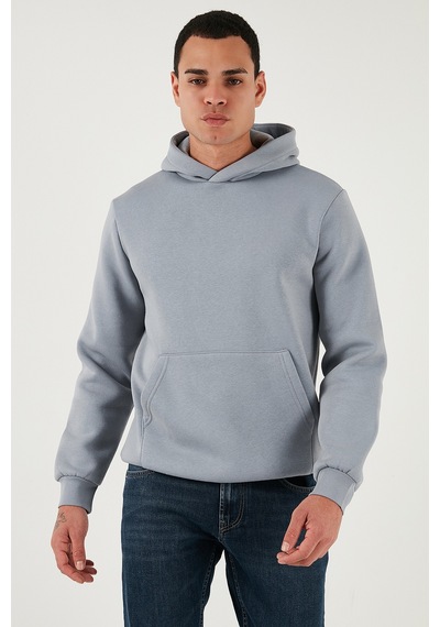 Buratti Regular Fit Kapüşonlu Kanguru Cepli Içi Tüylü Yumuşak Şardonlu Erkek Sweat 5905281 Açık Gri