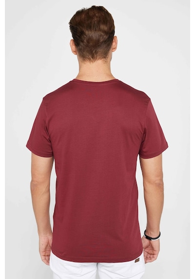 Tudors Unisex Slim Fit Dar Kesim %100 Pamuk Yumuşak Dokulu Bordo Bisiklet Yaka Tişört-31080 Bordo
