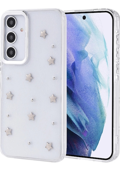 Samsung Uyumlu Galaxy A55 Kılıf Airbag Tasarımlı Simli Şeffaf Zore Kutup Kapak Yıldız