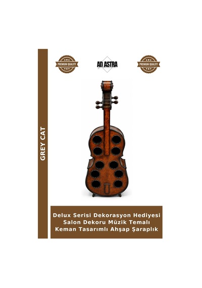 Delux Serisi Dekorasyon Hediyesi Salon Dekoru Müzik Temalı Keman Tasarımlı Ahşap Şaraplık