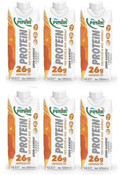 Pınar Protein Yer Fıstıklı Ve Muz Aromalı Laktozsuz Süt 500 Ml X 6 Adet