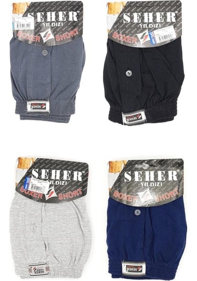 6 Lı Paket Yıldızı Pamuklu Penye Düğmeli Erkek Boxer 0008 Karışık Çok Renkli