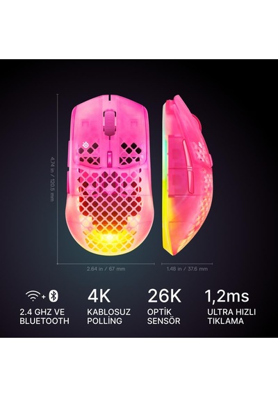 Steelseries Aerox 3 Wireless Gen 2 - Magenta Haze 4K Kablosuz Gaming Mouse