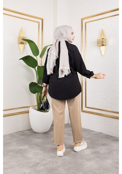 Nevayla Moda Beli Lastikli Keten Pantolon - Vizon / A0104 Vizon