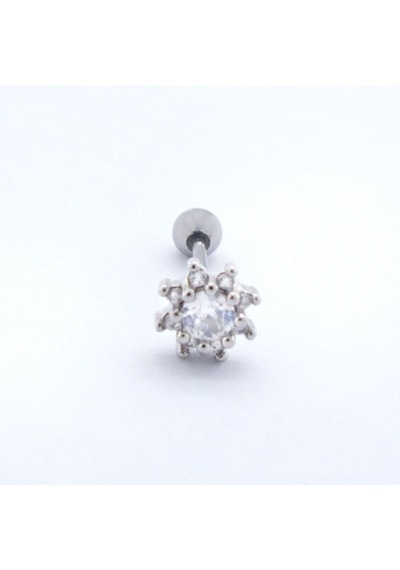 Ferizz 316l Çelik Zirkon Taşlı Çiçek Şekilli Piercing Prc-171 Gümüş