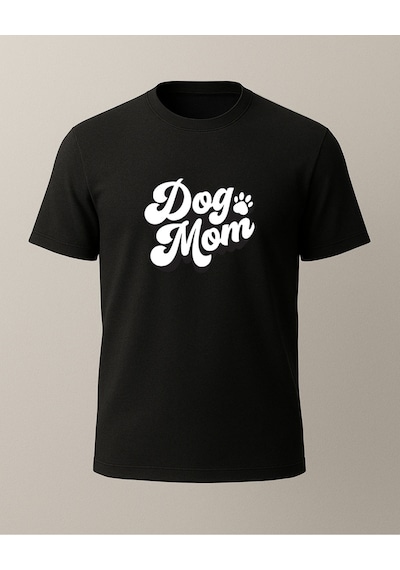 Dog Mom Baskılı T-shirt Siyah