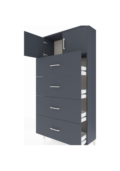 Arges Dolap Tek Raflı 4 Çekmeceli 2 Kapaklı 88x30x182 Antrasi... Antrasit