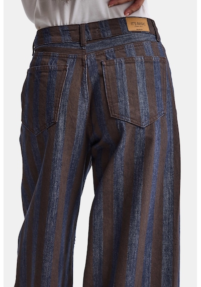 Kadın Kahve Çizgili 1w6-7 Barrel Fit Bol Kesim Tasarım Denim Pantolon