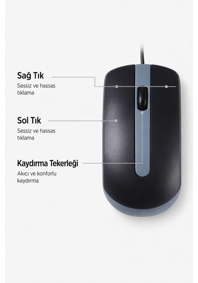 Özel Üretim Ofis Çalışma Büro Mouse Optik Kablolu Fare Tm06 Gri