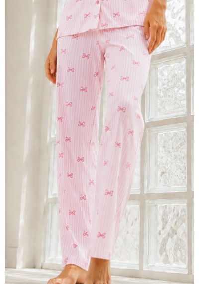 Kadın Genç Loose İpliği Boyalı Pembe Pijama Takımı