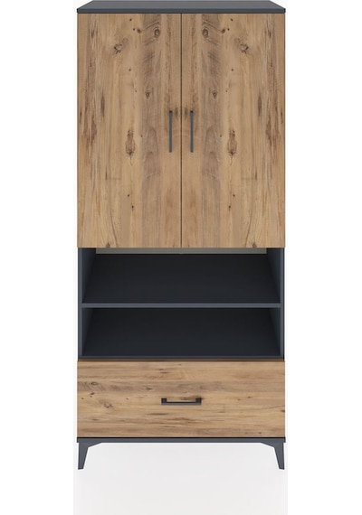 Hyperion Dolap 3 Raflı Tek Çekmeceli Tek Askılı 88x44x195 Antrasit-çam Antrasit