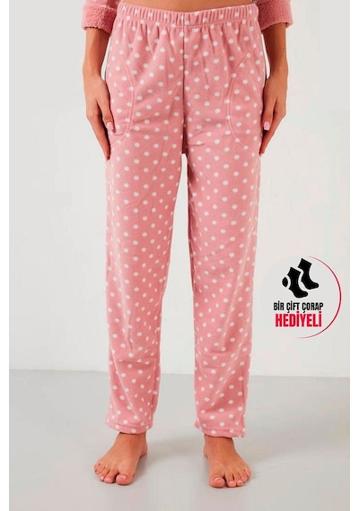 Lüx Polar Cepli Kışlık Kadın Pijama Altı Ra3 Pembe