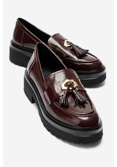 Luvi Shoes Marsy Bordo Rugan Hakiki Deri Püsküllü Kadın Loafer Ayakkabı