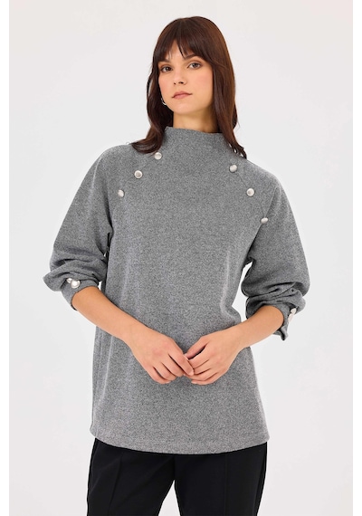 Seçil Kadın Dik Yaka Düğme Detaylı Sweatshirt 1011 Gri Gri