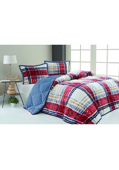 Comforter Tek Kişilik Yorgan Seti Boris Kırmızı Mavi 160x220