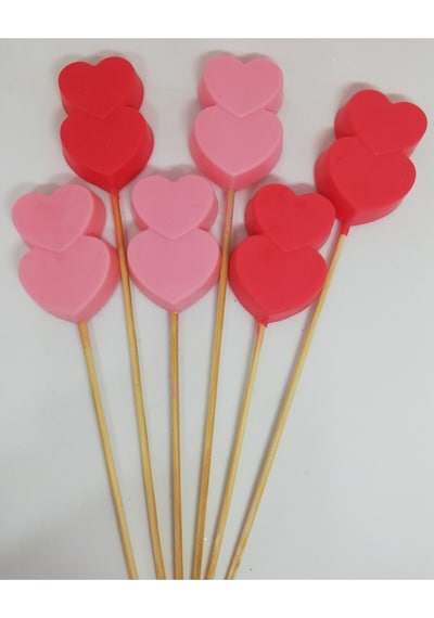Sabun - Kokulu Süs Sabunu - Çubuklu Kalp 6 Adet Pembe-5cm Beyaz sabun
