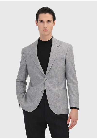 Ramsey Gri Çizgili Shirt Shoulder Slim Fit Yün Karışımlı Ceket